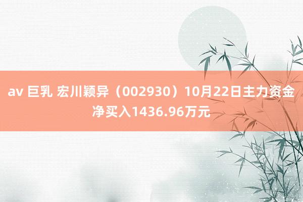 av 巨乳 宏川颖异(002930)10月22日主力资金净买入1436.96万元