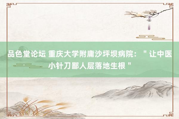 品色堂论坛 重庆大学附庸沙坪坝病院：＂让中医小针刀鄙人层落地生根＂