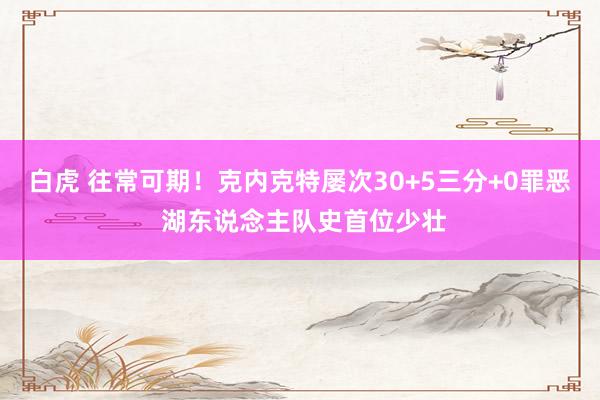 白虎 往常可期！克内克特屡次30+5三分+0罪恶 湖东说念主队史首位少壮