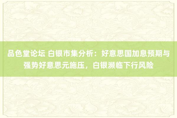 品色堂论坛 白银市集分析：好意思国加息预期与强势好意思元施压，白银濒临下行风险