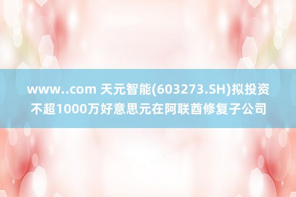 www..com 天元智能(603273.SH)拟投资不超1000万好意思元在阿联酋修复子公司