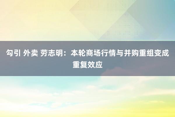 勾引 外卖 劳志明：本轮商场行情与并购重组变成重复效应